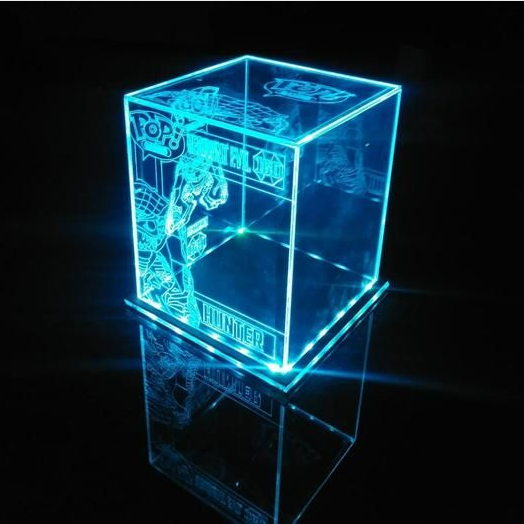 Funko Pop Acrylic Led Case Logo Engraved Lucite Led Light Box Display Stand With Black Base for 4