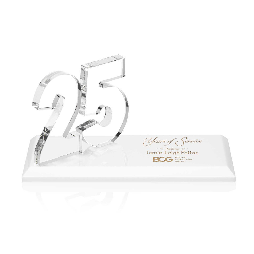 3.5H Polished Acrylic Anniversary Award Logo Printing Lucite Number Award Trophy with Clear Base to Celebrate Loyalty Employee