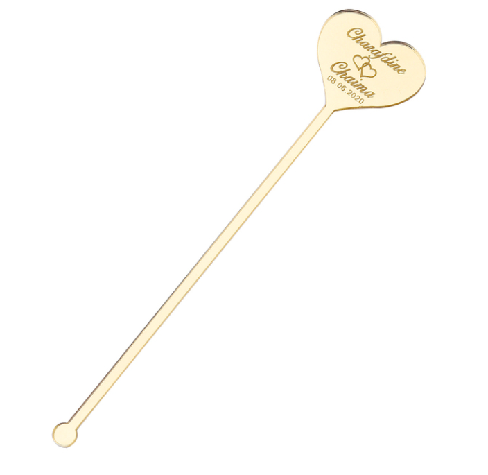 Acrylic Mirror Laser Cutting Engraved Love Heart Cocktail Stirrer Acrylic Drink Stirrer Swizzle Sticks