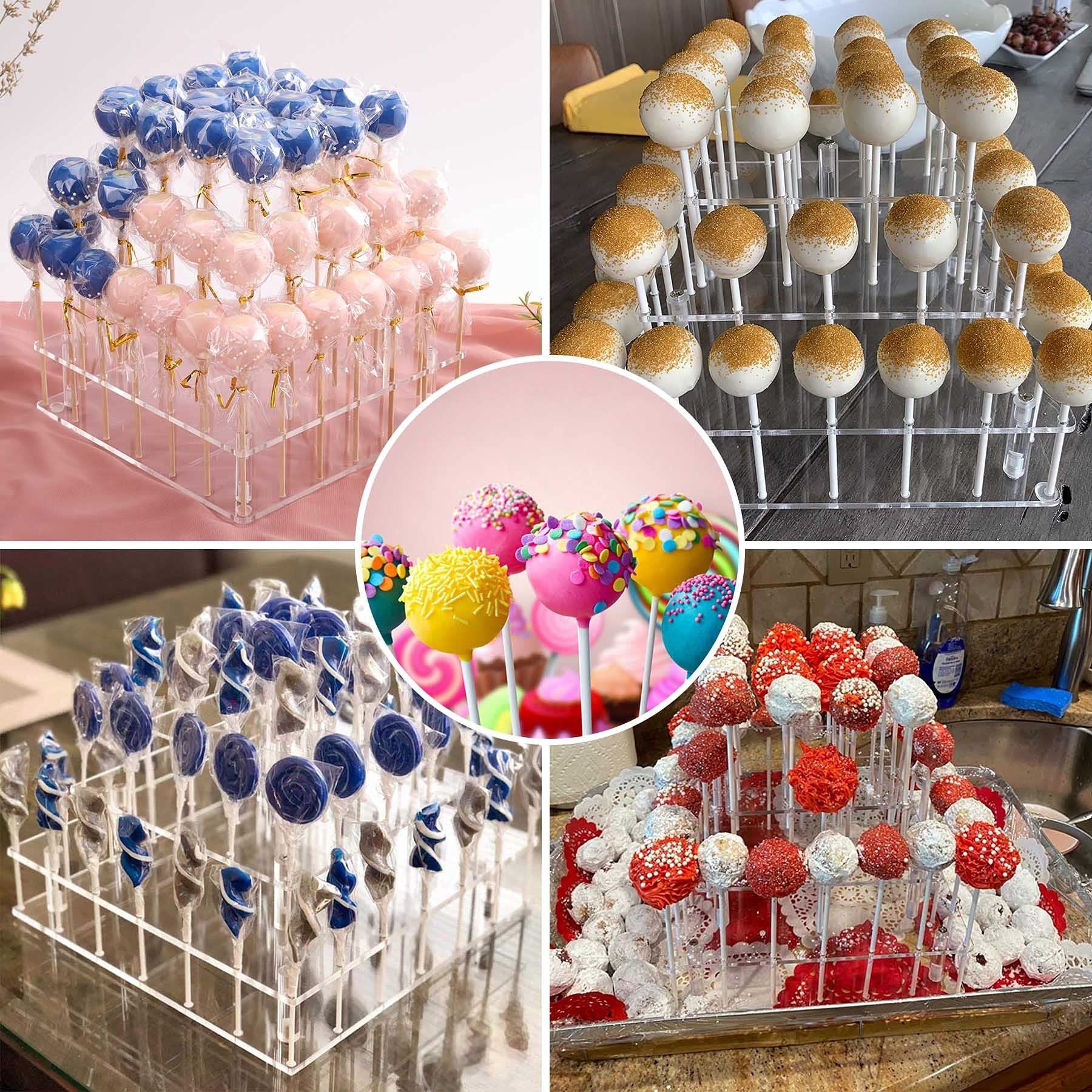 3 Tier Food Grade Acrylic Lollipop Display Stand Weddings Baby Showers Birthday Party 56 Holes Cake Pop Cupcake Dessert Holder