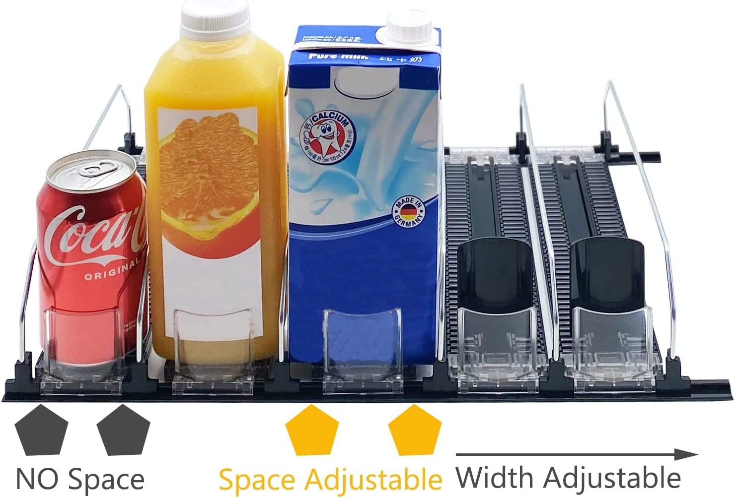 Black Automatic Drink Organizer Cooler Shelf Pusher System Adjustable Soda Dispenser Display Water Bottle Storage Rack