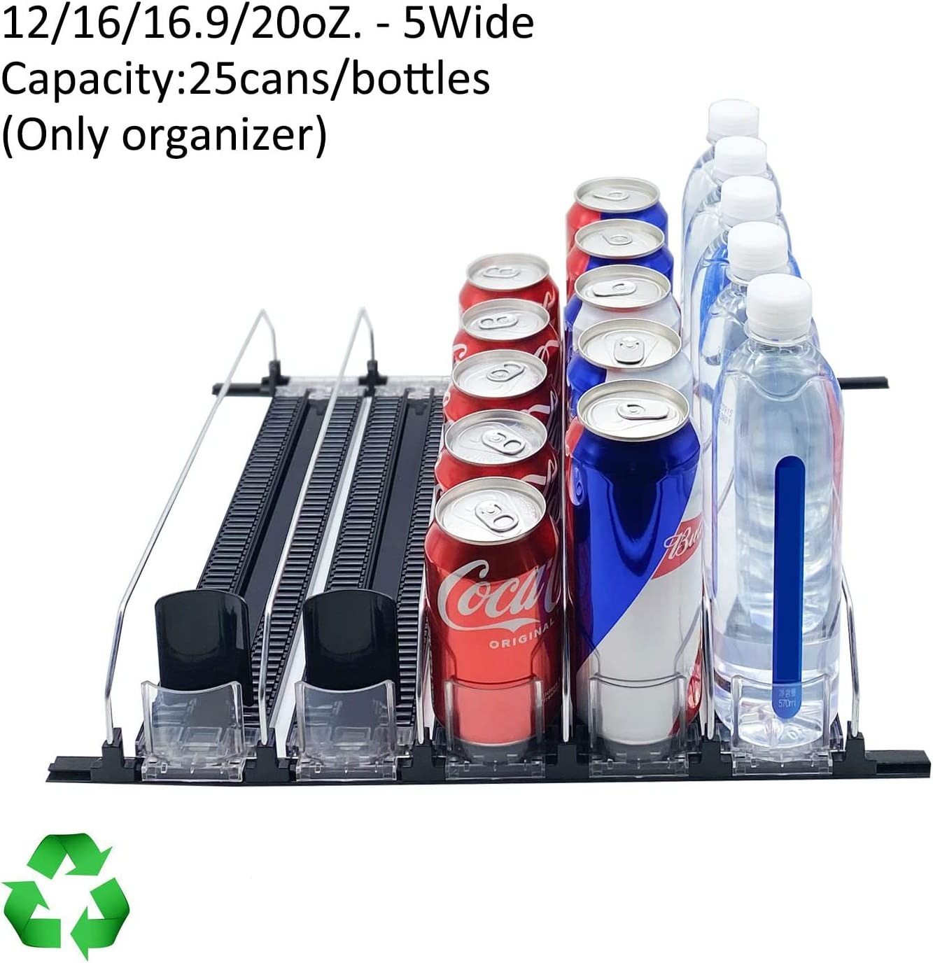 Black Automatic Drink Organizer Cooler Shelf Pusher System Adjustable Soda Dispenser Display Water Bottle Storage Rack