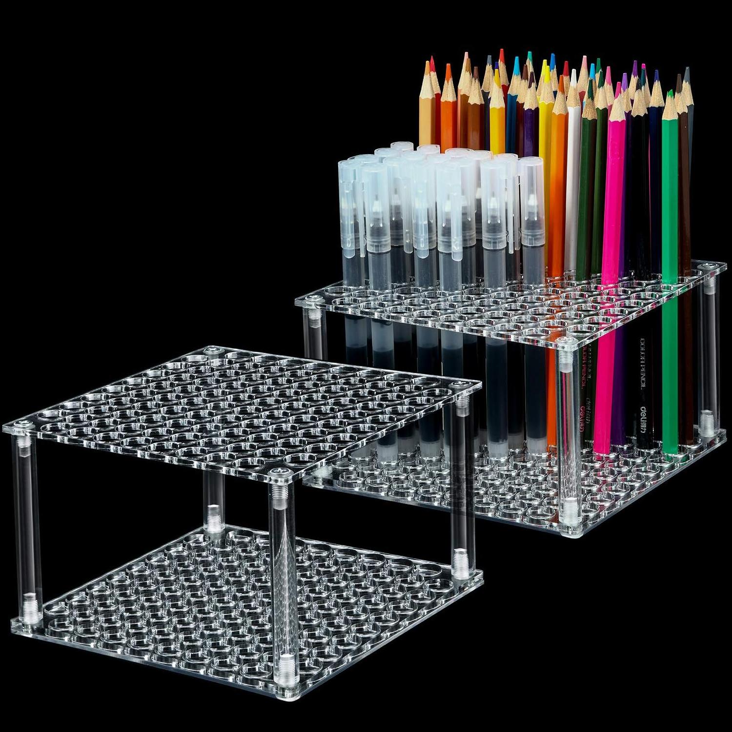 Acrylic Paint Brushes Holder 96 Holes Perspex Pen Organizer Stationery Markers Fountain Pen Display Rack For Stationery Store