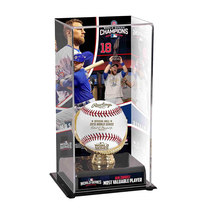 Black Base Acrylic Baseball Display Case Gold-Colored Glove Autographed Sport Ball Holder Box With Image