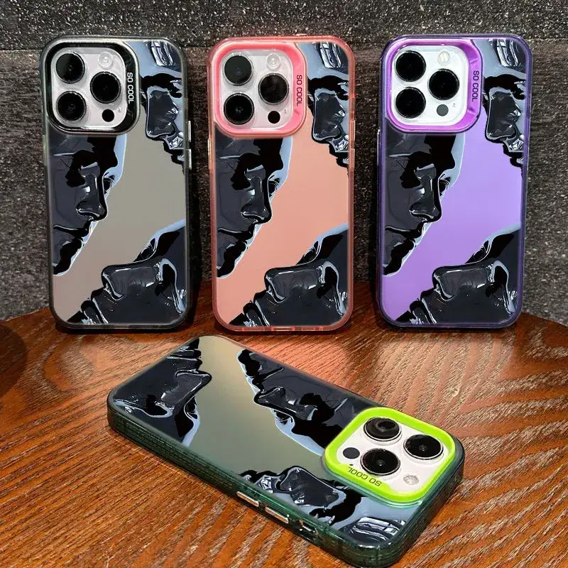 Popular Design Personality Art Statue Phone case For iPhone 15 Pro Max 14 13 12 11 XS candy color Plating frame Shockproof Cover