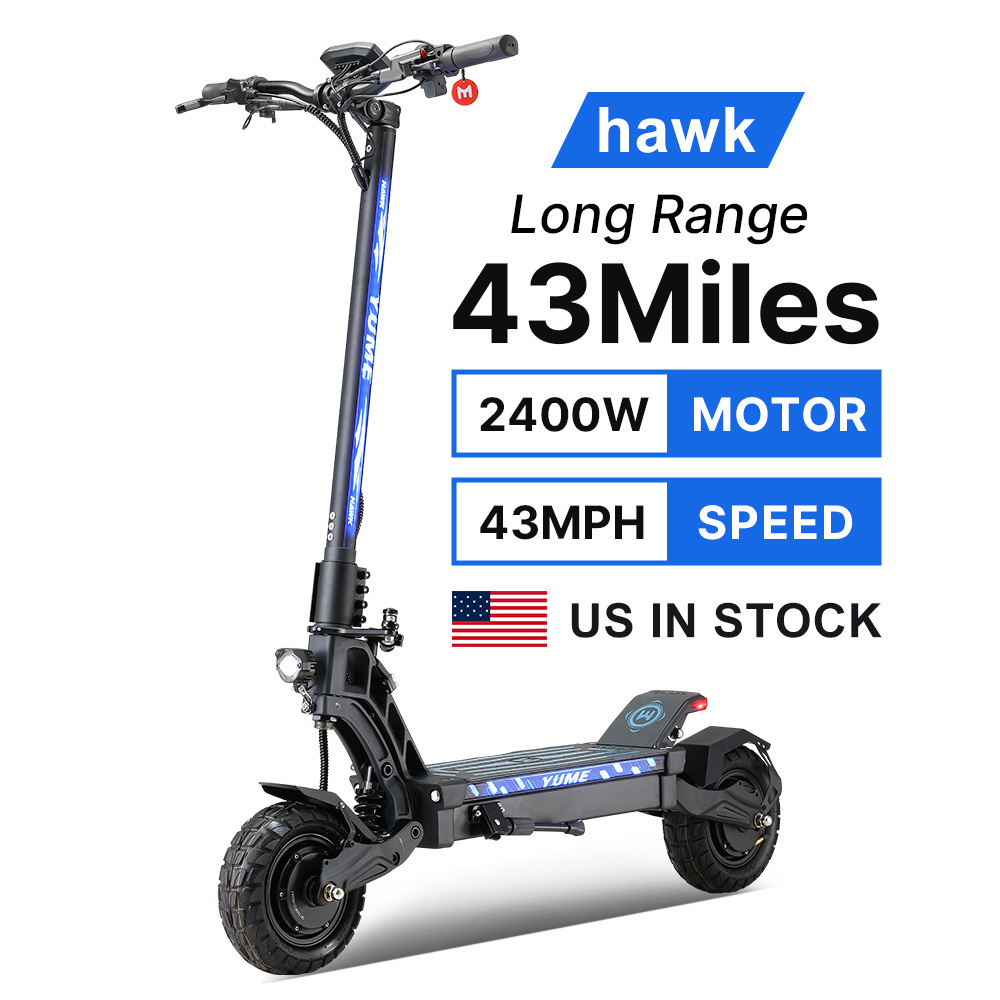 YUME  HAWK new arrival 60v 2400w dual motor adult electric scooter 10 inch off road tire e scooter 2000w  for wholesale