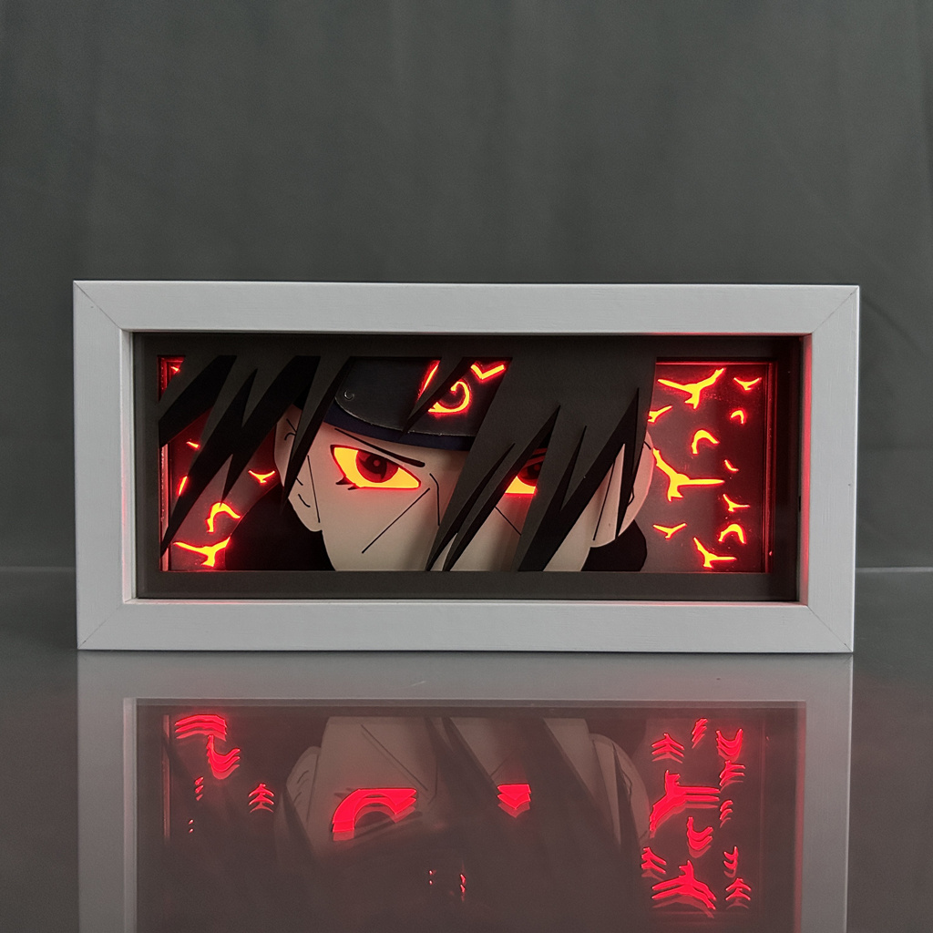 Narutos Anime Light Box MDF Wood Frame Laser Paper Cut Shadow Box Led Nightlight for Bedroom Decor