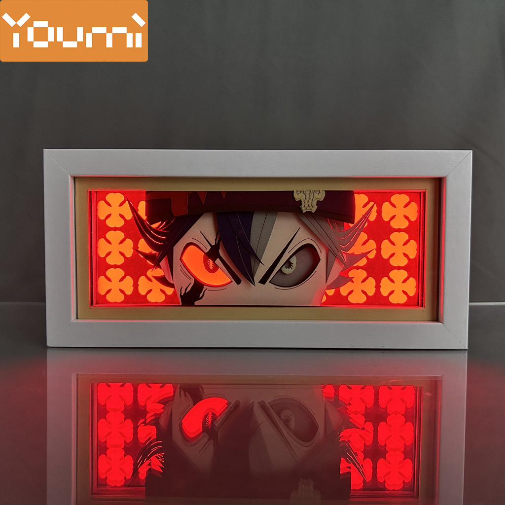 3d Light Box Anime Black Clover Asta Wood Frame Laser Paper Cut Lightbox Yuno Manga Led Night Light for Home Decor Desk Lamp