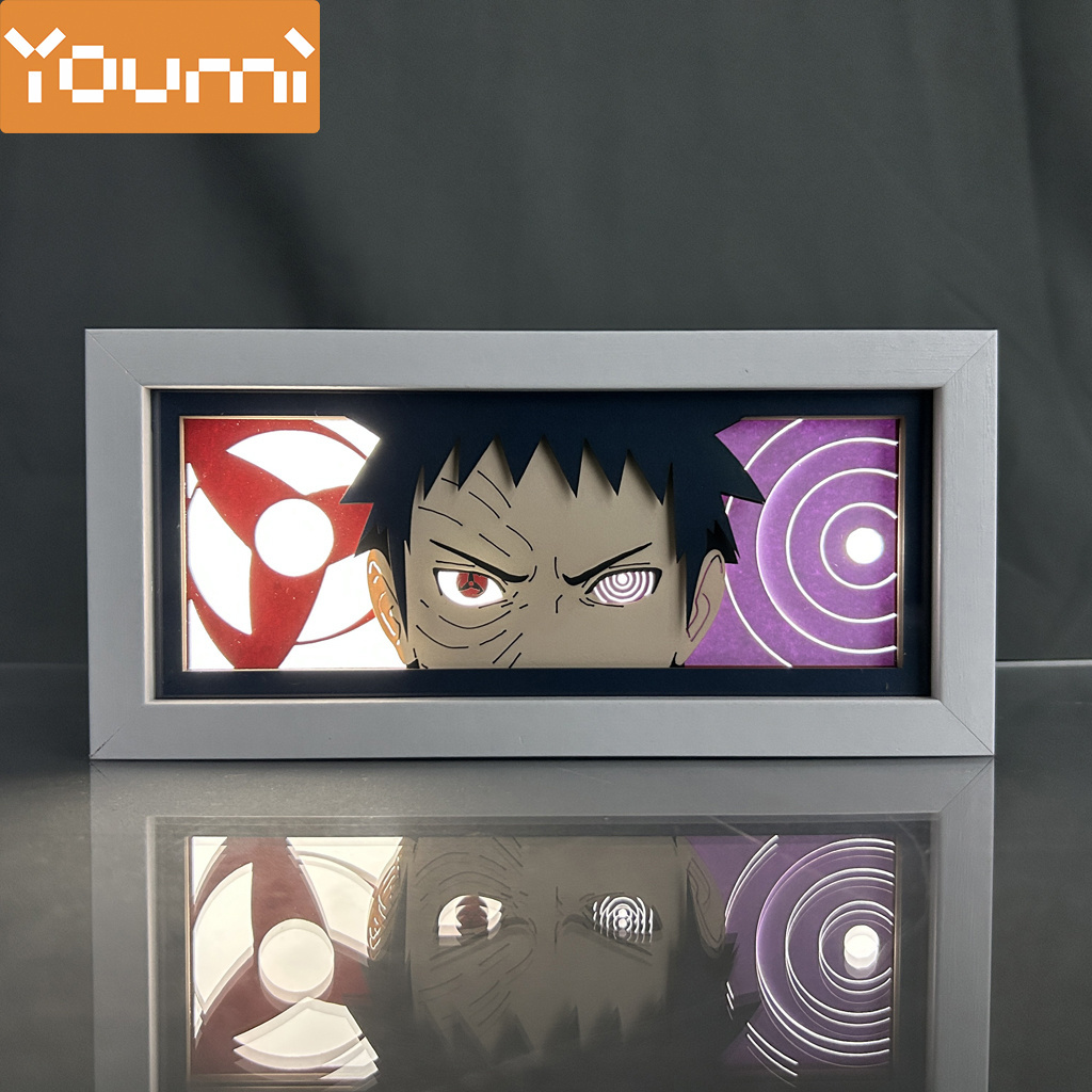 Narutos Anime Light Box MDF Wood Frame Laser Paper Cut Shadow Box Led Nightlight for Bedroom Decor