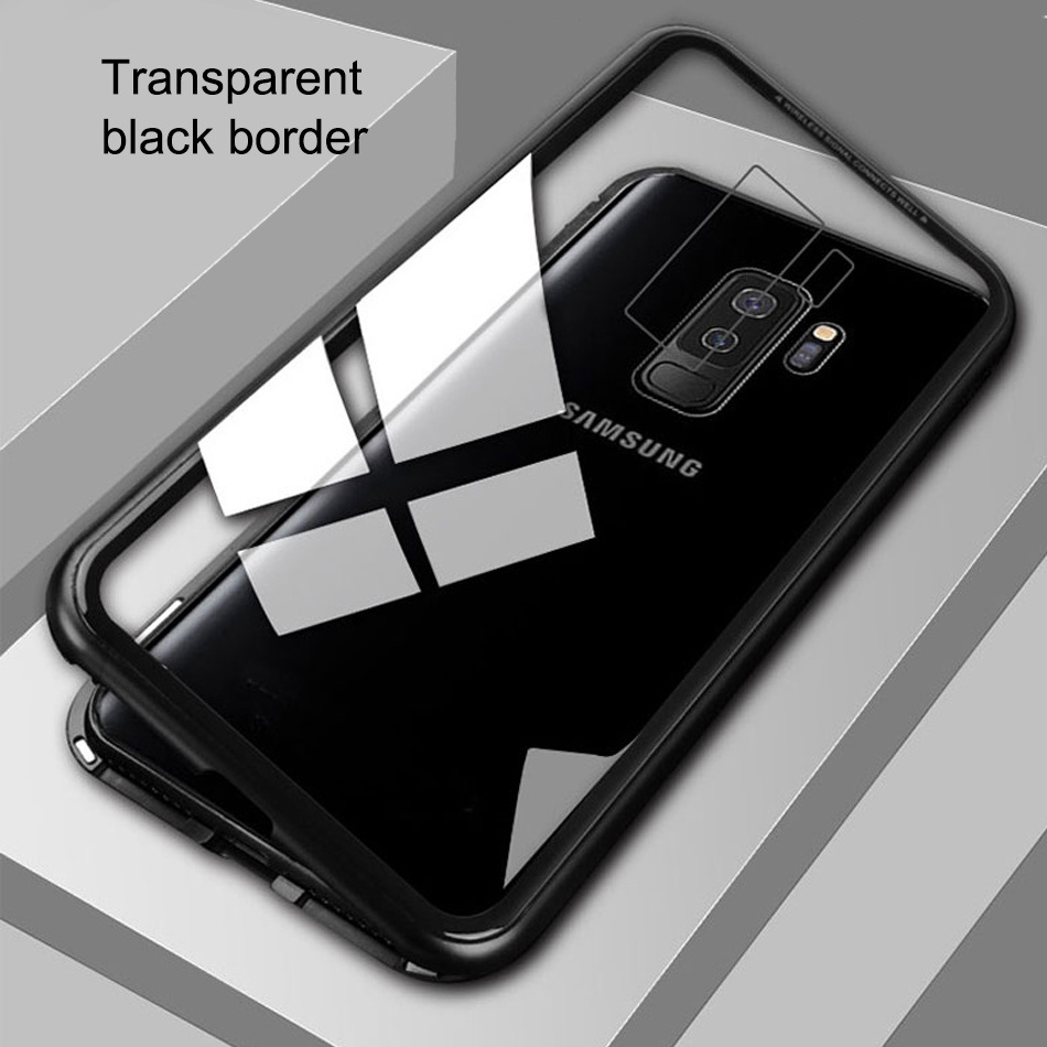 For Samsung Galaxy A7 2018 Note 9 8 S8 S9 Plus J6 J4 Cover Shell magnet Bumper coque armor Metal Magnetic Glass Case