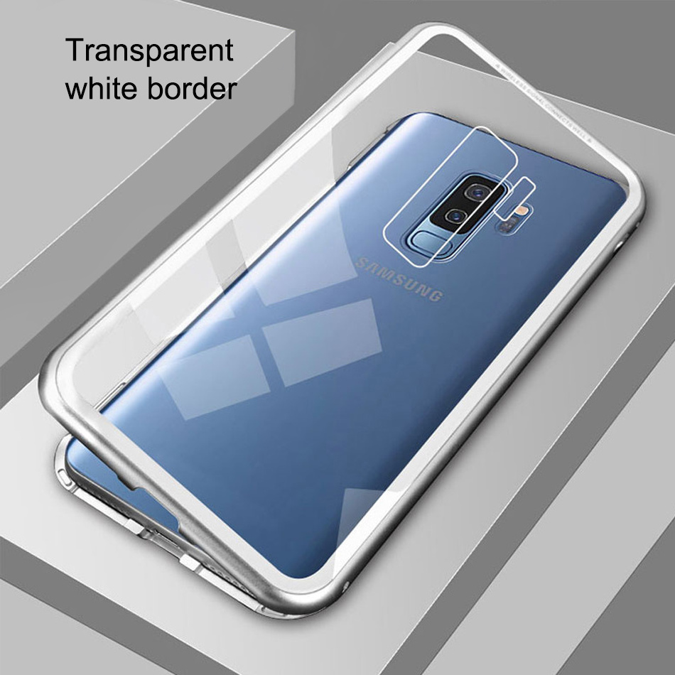 For Samsung Galaxy A7 2018 Note 9 8 S8 S9 Plus J6 J4 Cover Shell magnet Bumper coque armor Metal Magnetic Glass Case