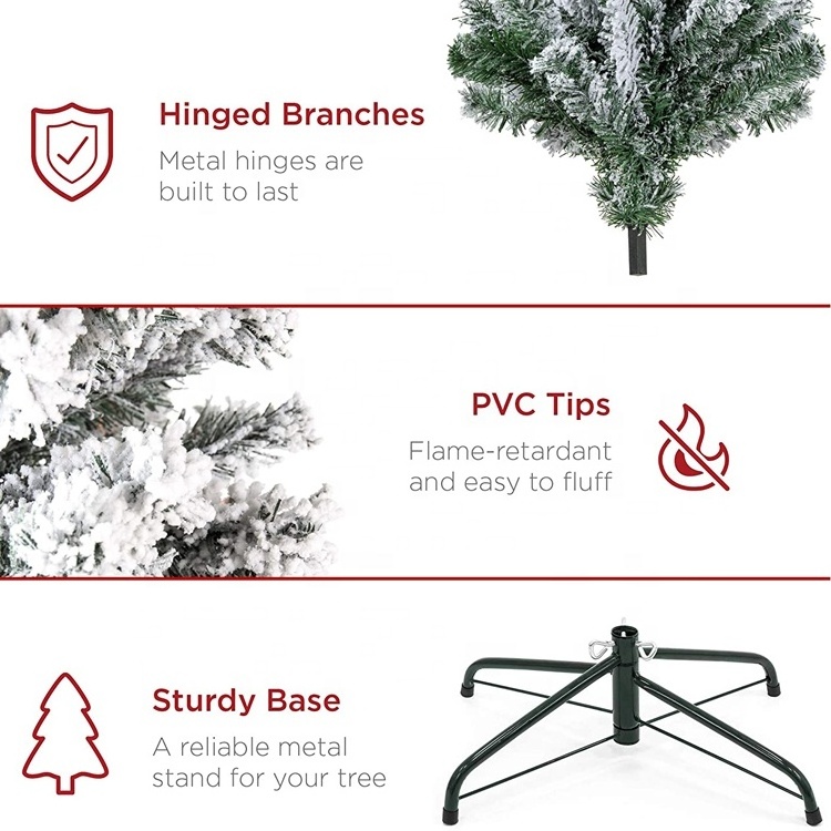 6 Feet Hinged Artificial Flocked Snow Pine Christmas Tree with Umbrella Base