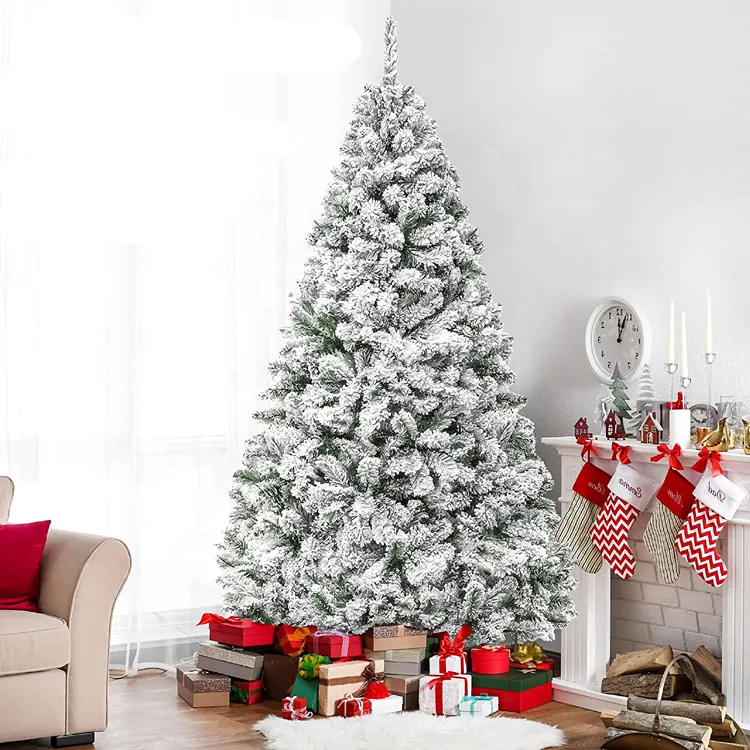 New product ideas 2023 6ft wholesale white snowing christmas tree with umbrella base