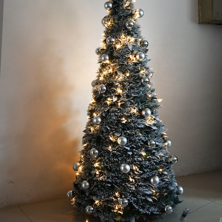 Premium 6ft fully decorated pre lit frosted led snowing christmas tree for xmas home decor