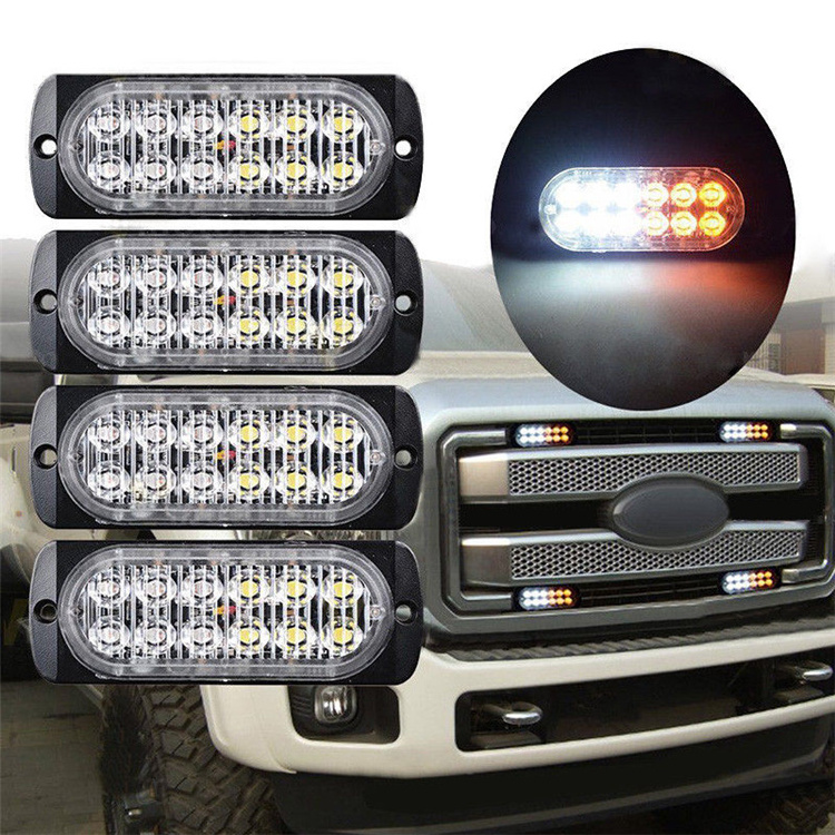 For Truck Side Warning Light 12LED Strobe Light 36W Amber White 12-24V