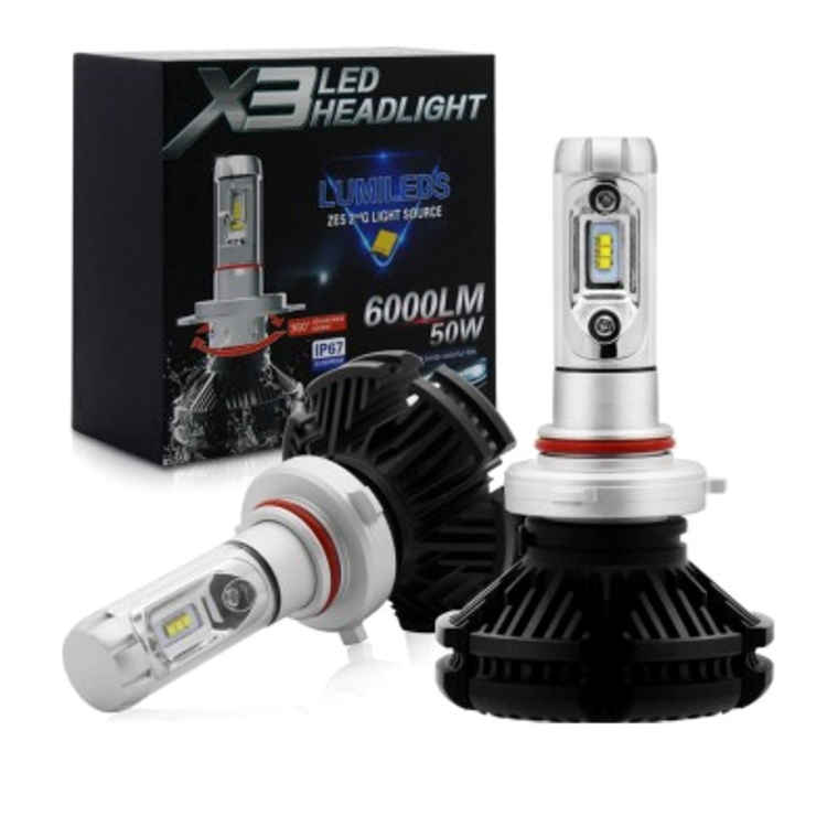 X3 Led Headlight H4 6000LM 50W ZES Chip 6500K White Bulbs with Color Film 3000K Yellow 8000K Ice Blue