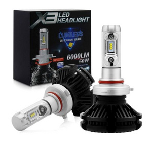 X3 Led Headlight H4 6000LM 50W ZES Chip 6500K White Bulbs with Color Film 3000K Yellow 8000K Ice Blue