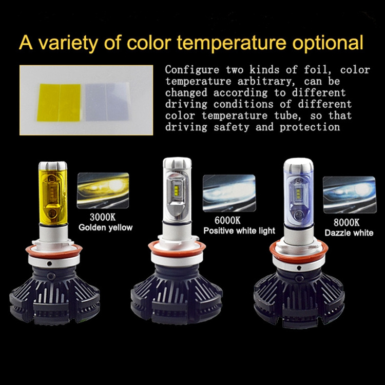 X3 Led Headlight H4 6000LM 50W ZES Chip 6500K White Bulbs with Color Film 3000K Yellow 8000K Ice Blue