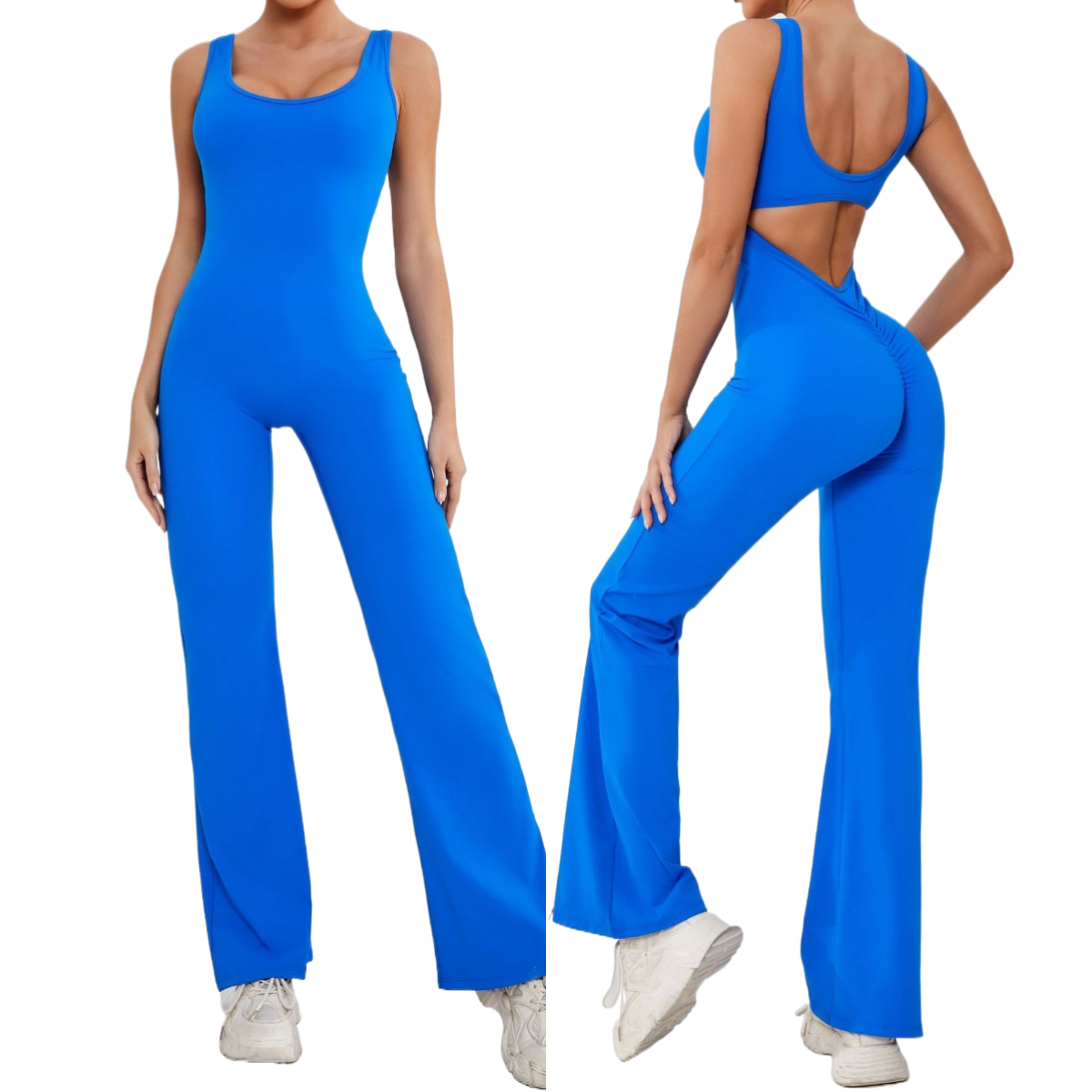 Workout Flare Jumpsuits Sexy Backless Gym Bodycon Scrunch Butt Yoga Rompers V Back Women Jumpsuits