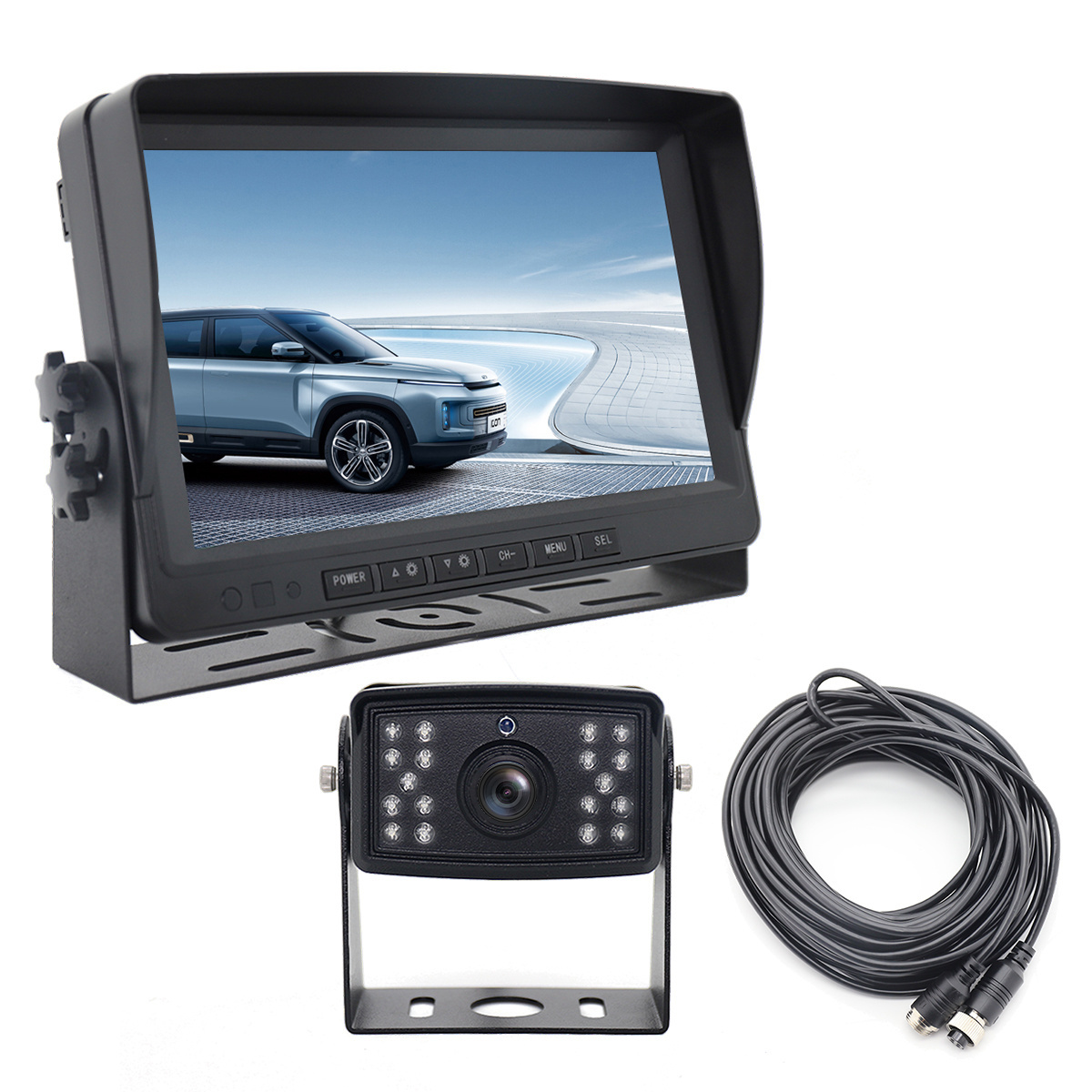 9 inch 2ch Car Monitor for Auto 2 Split Car Screen Roof Mount Monitor Recorder AHD LCD Display for Truck Bus RV Rear View Camera