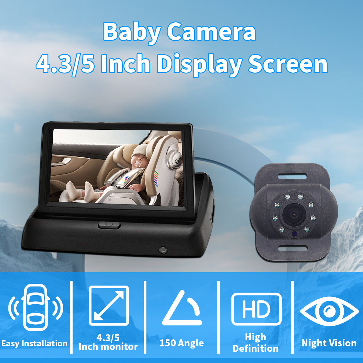 wireless 4.3/5 inch 1080P Baby Child Car Seat Mirror Safety Back Seat Monitor with Night Vision Camera