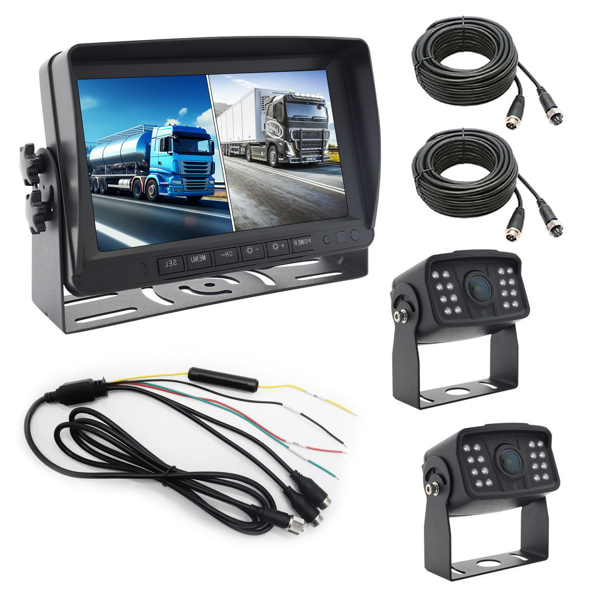 9 inch 2ch Car Monitor for Auto 2 Split Car Screen Roof Mount Monitor Recorder AHD LCD Display for Truck Bus RV Rear View Camera