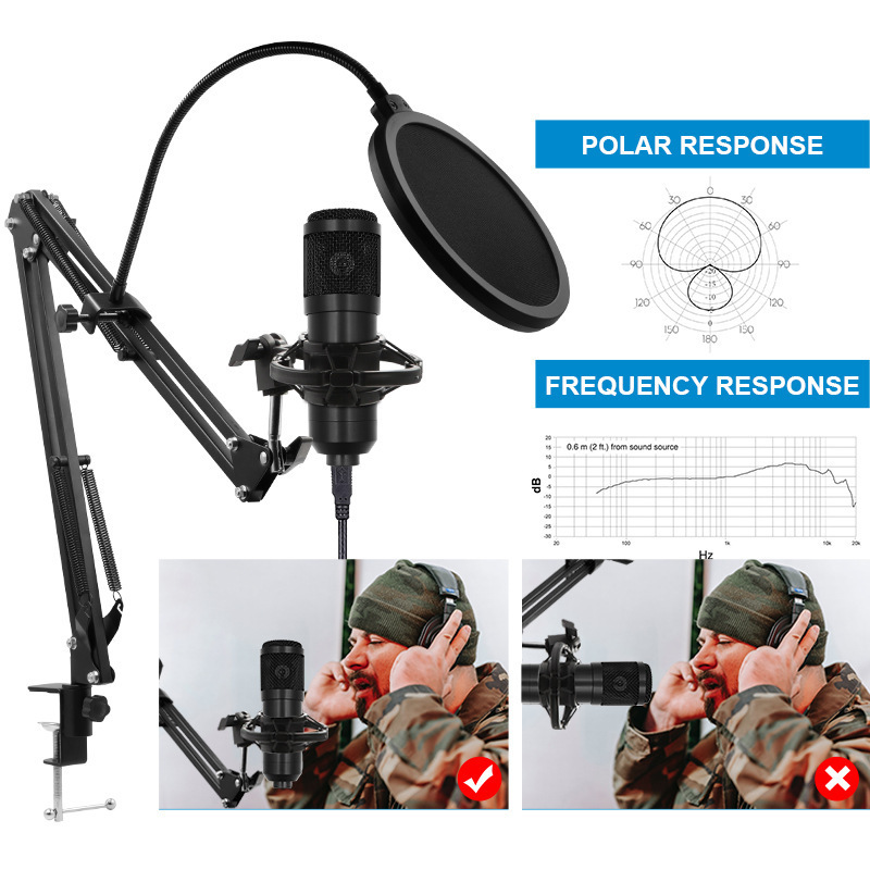 Professional V8s Sound Card Studio Recording Condenser Microphone Set Durable Arm Broadcast Live Stream Sound Card