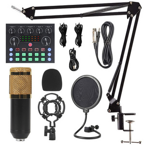 Professional V8s Sound Card Studio Recording Condenser Microphone Set Durable Arm Broadcast Live Stream Sound Card