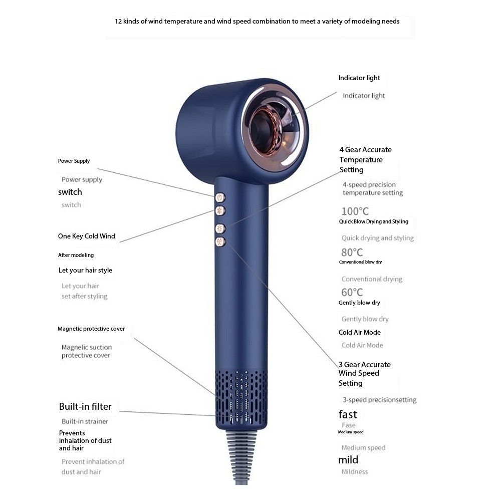 Professional powerful mini reverse cordless cold air salon hair dryer with comb hand dyer for hair dryer and styler