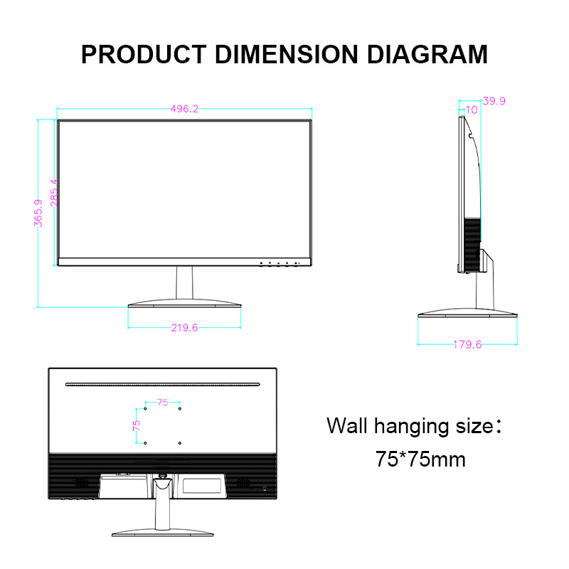 22 Inches LED Bezel-less IPS/VA Office Monitor with Fixed Bracket