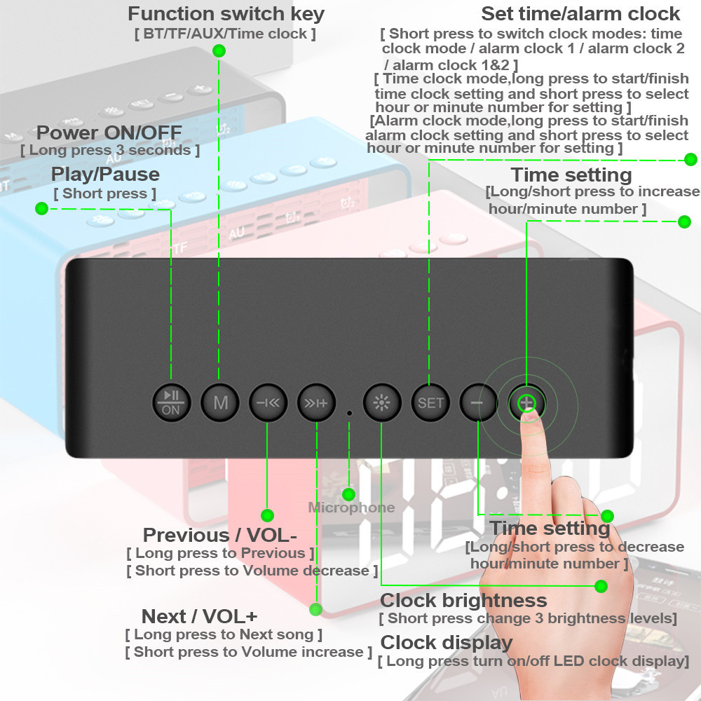 the Newest Portable Wireless Bluetooths Speaker of alarm clock with mirror