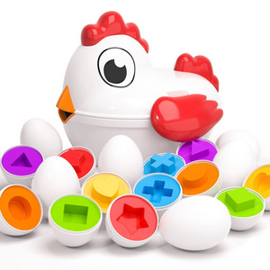 Toddler Chicken Easter Eggs Toys - Color Matching Game Shape Sorter with 6 Toy Eggs for Kids, Fine Motor Skills Sensory Toys