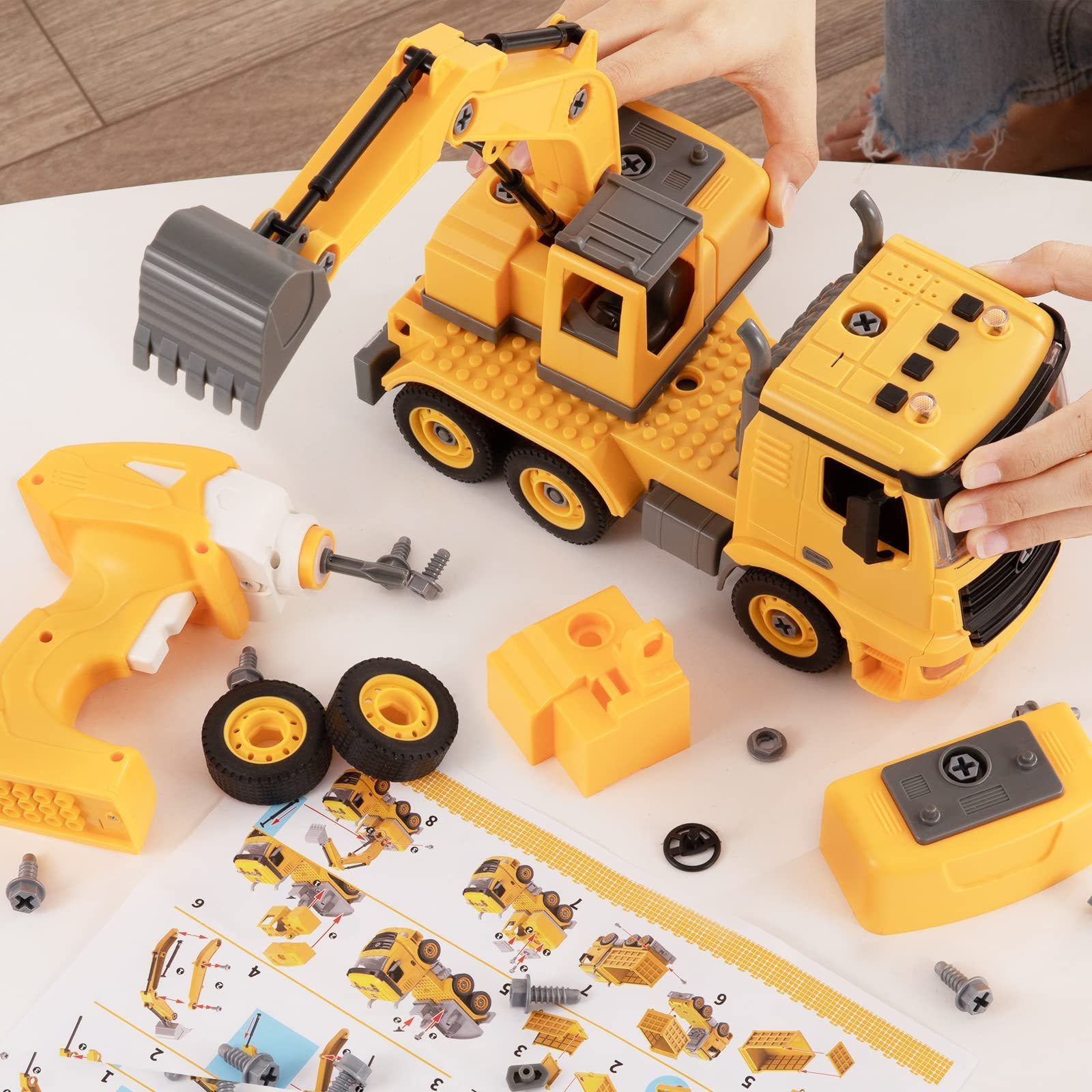 Remote Control Car Construction Truck 4 in 1 RC Vehicle Toy Car Take Apart Toys w/Electric Drill Building Toy Birthday Gifts