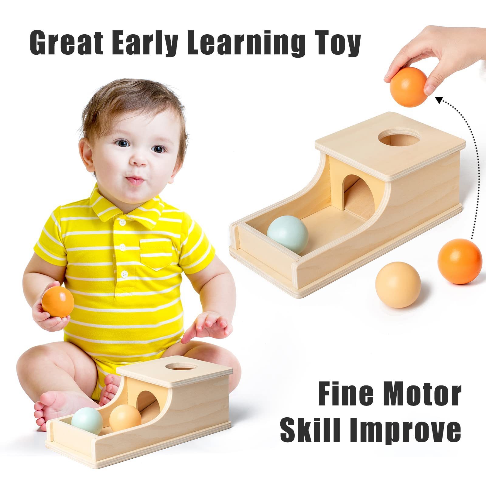 Montessori Toys Object Permanence Box Wooden Ball Drop Baby Play for 6 Month 1 2 3 Year Old Toddlers Infant Early Age Toy