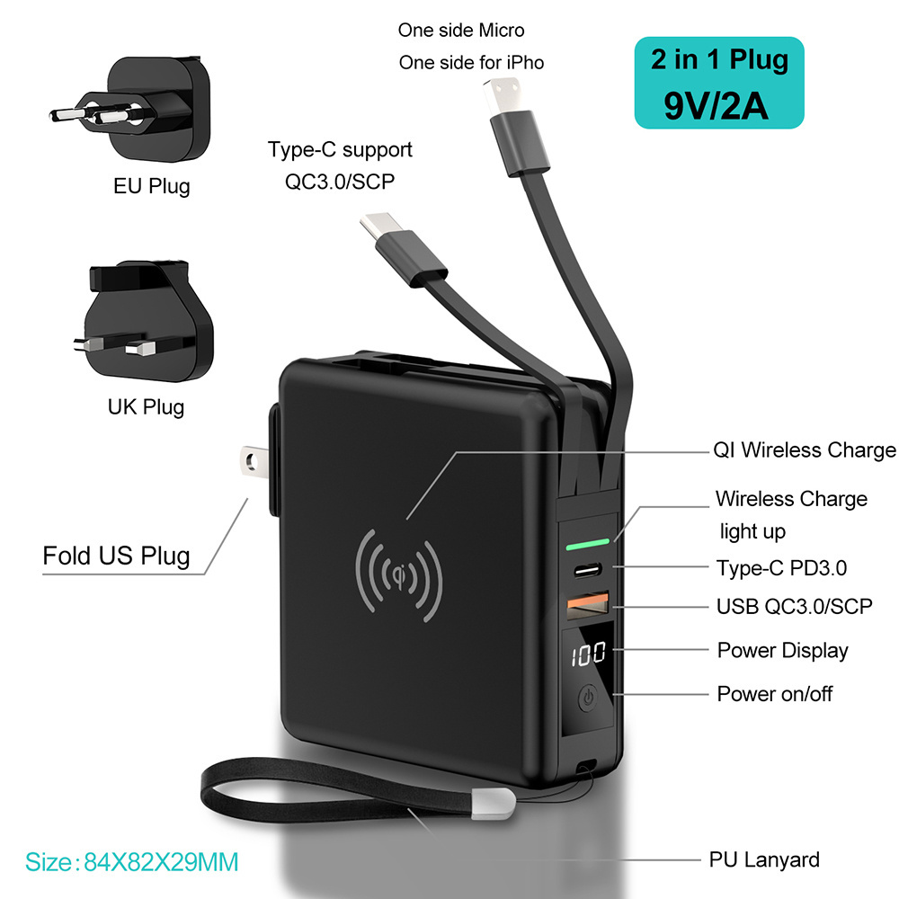 Best selling products 2023 PD20W Portable Wall Chargers Travel Power Bank  5 in 1 Travel Super Charger US Adapter Plug 10000mah