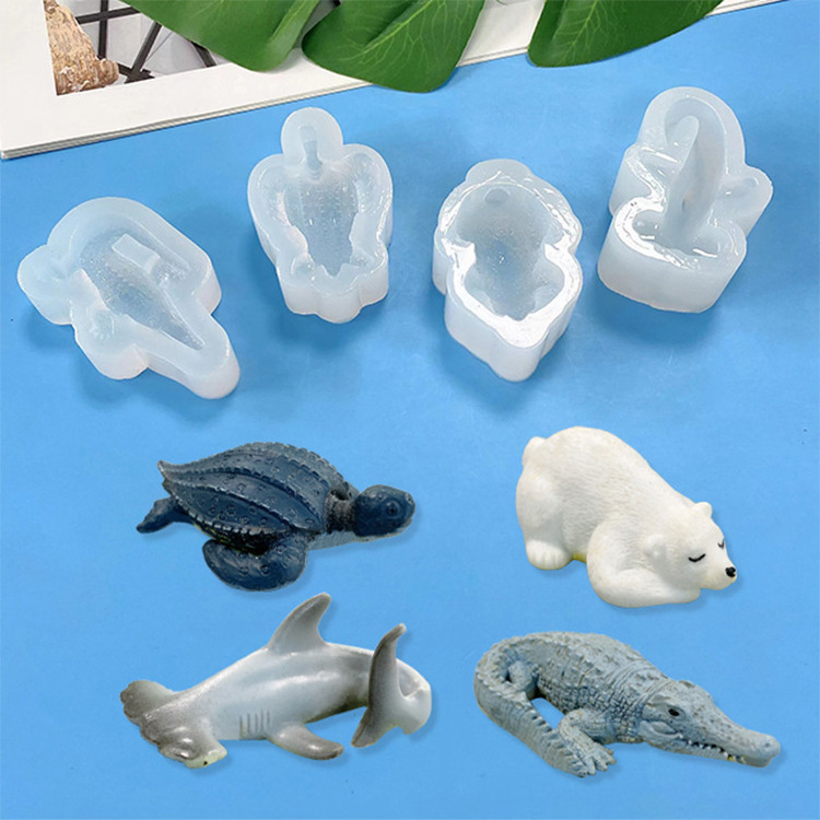 New sea animal crystal drop glue decorative silicone mold small turtle shark crocodile polar bear mold