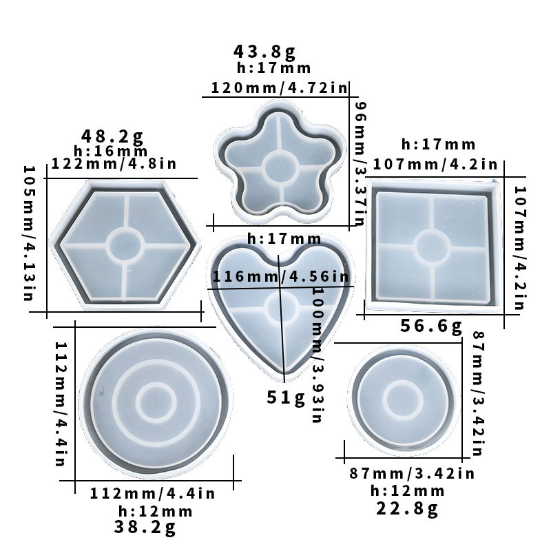 Exquisite diy crystal Epoxy Hexagonal Square Flower Base Coaster Mold Silicone Setting Manual Mirror