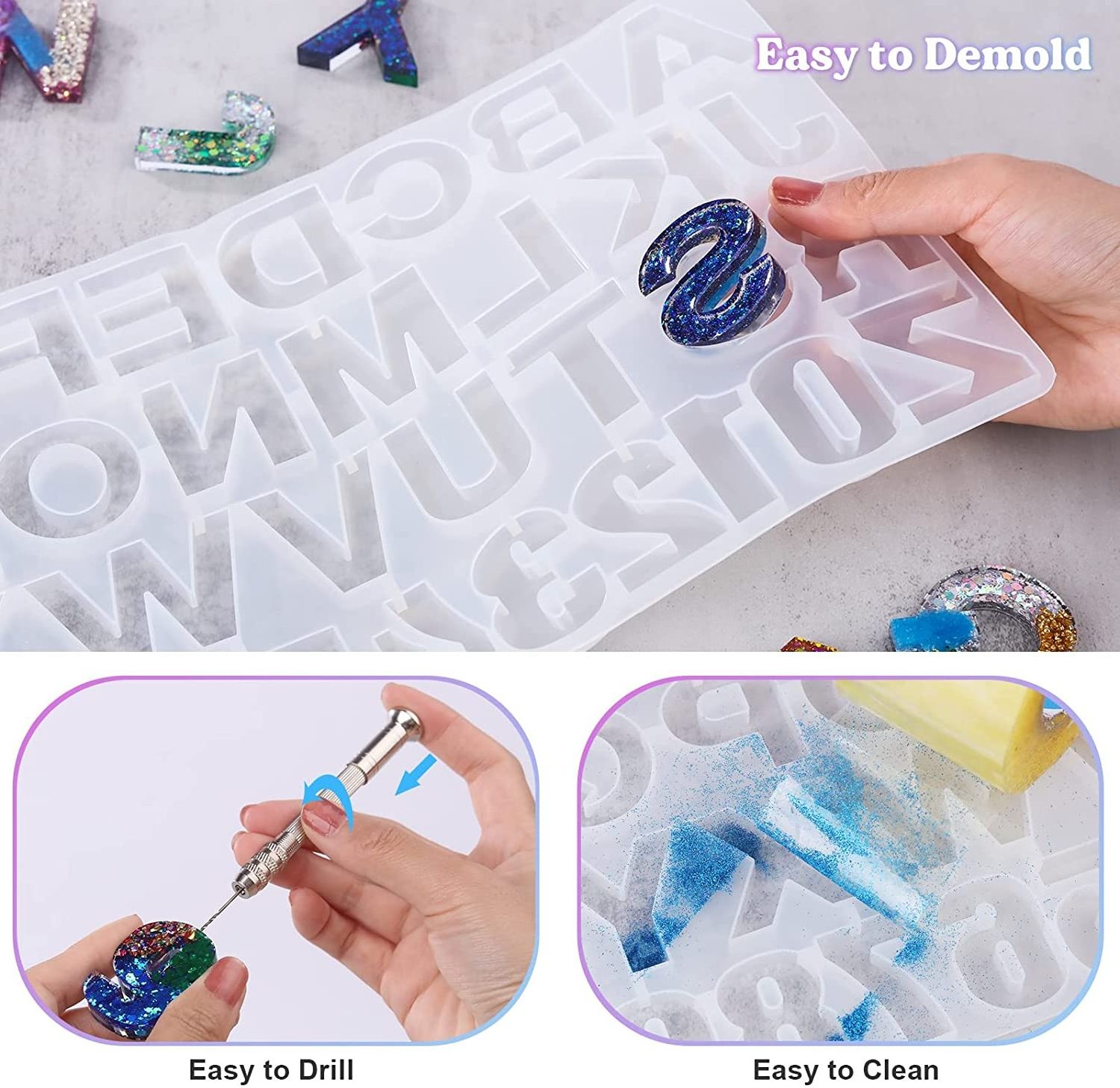 Alphabet resin mold back alphabet digital silicone mold epoxy resin casting mold key chain/door plate