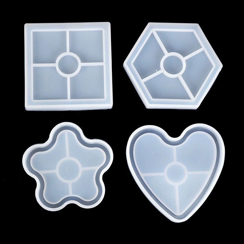 Exquisite diy crystal Epoxy Hexagonal Square Flower Base Coaster Mold Silicone Setting Manual Mirror