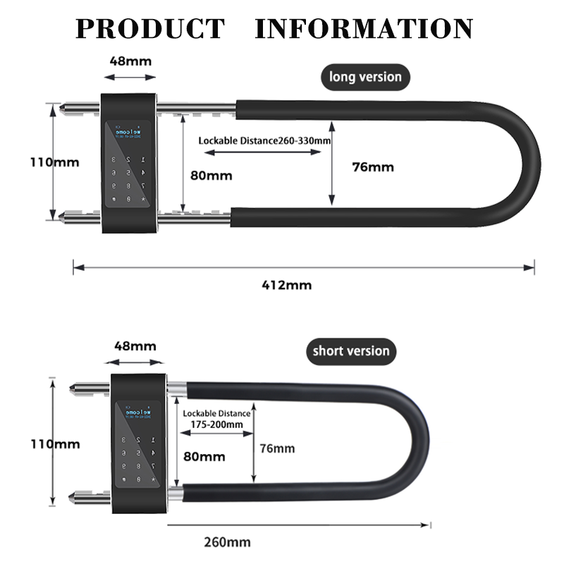 Wholesales High Security Smart Tuya App IP65 Waterproof U Shape Fingerprint Glass Door Lock