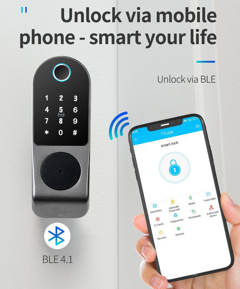 Key Card Password Biometric Touch Screen Fingerprint WiFi Tuya Door Lock Smart Lock for Home Apartment