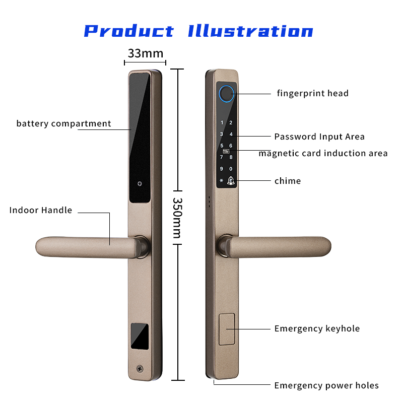 Keyless Door Handle Fingerprint Door Locks Smart Sliding Door Lock for Home Apartments Office Hotel