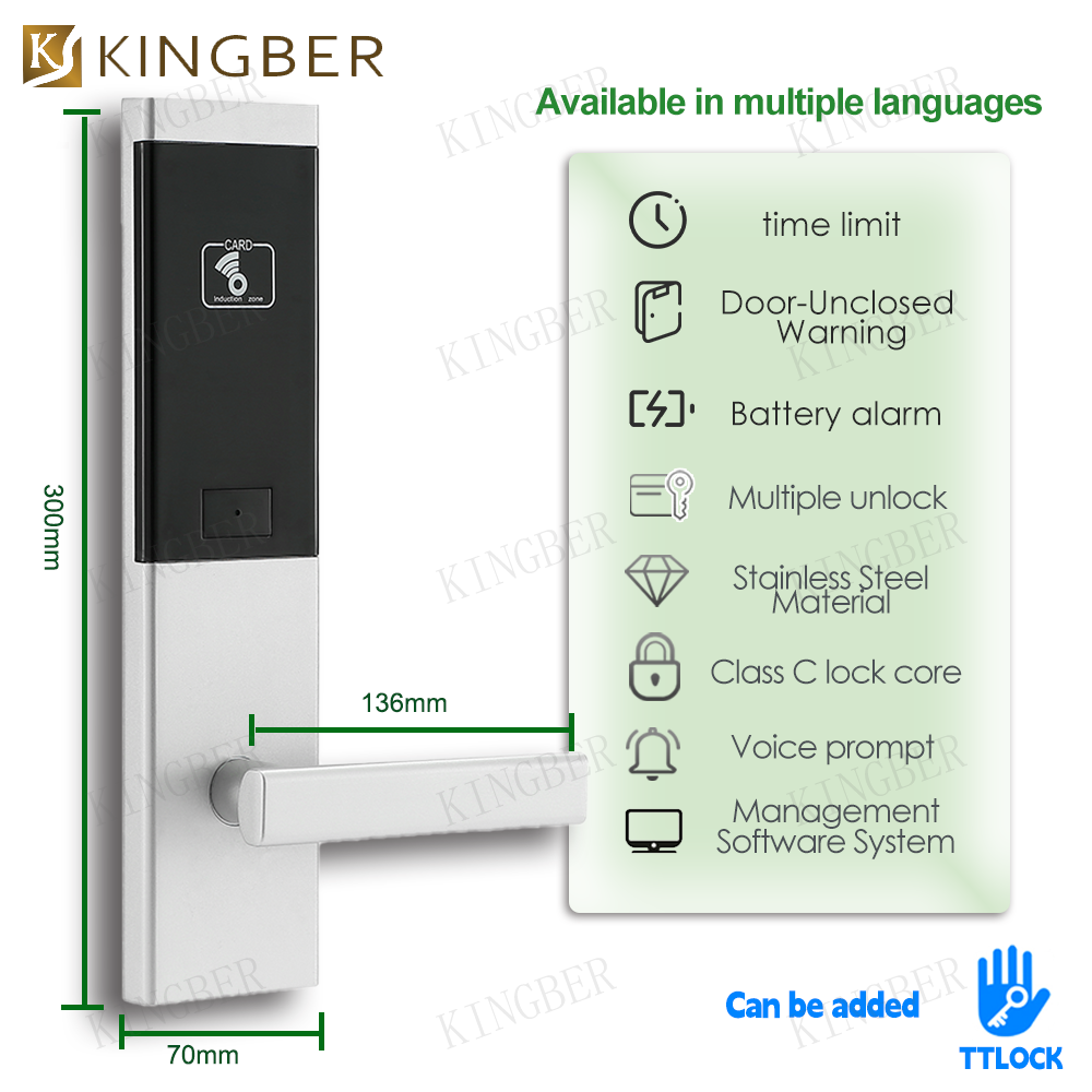 Security 304 Stainless Steel Hotel Room Electronic Lock Card Key With Management Software Hotel Lock