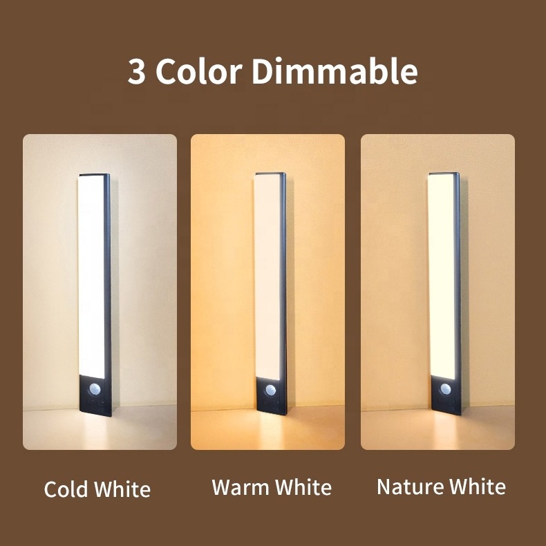 3 Color Dimmable LED Under Cabinet Light USB Rechargeable Closet Night Lamp Motion Sensor Lighting For Wardrobe Kitchen Cupboard