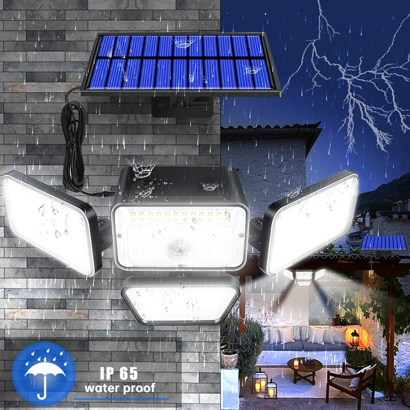 Solar Lights Outdoor 278 LED 1200LM Solar Flood Security Lights with Motion Sensor IP65 Waterproof 4 Heads Spot Wall Light