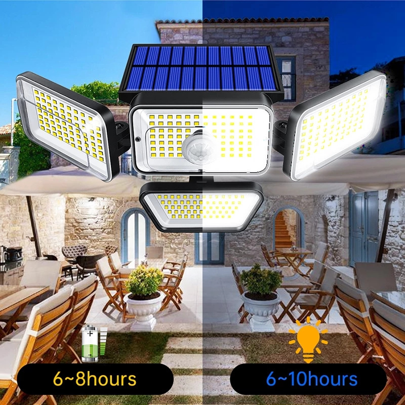 Solar Lights Outdoor 278 LED 1200LM Solar Flood Security Lights with Motion Sensor IP65 Waterproof 4 Heads Spot Wall Light