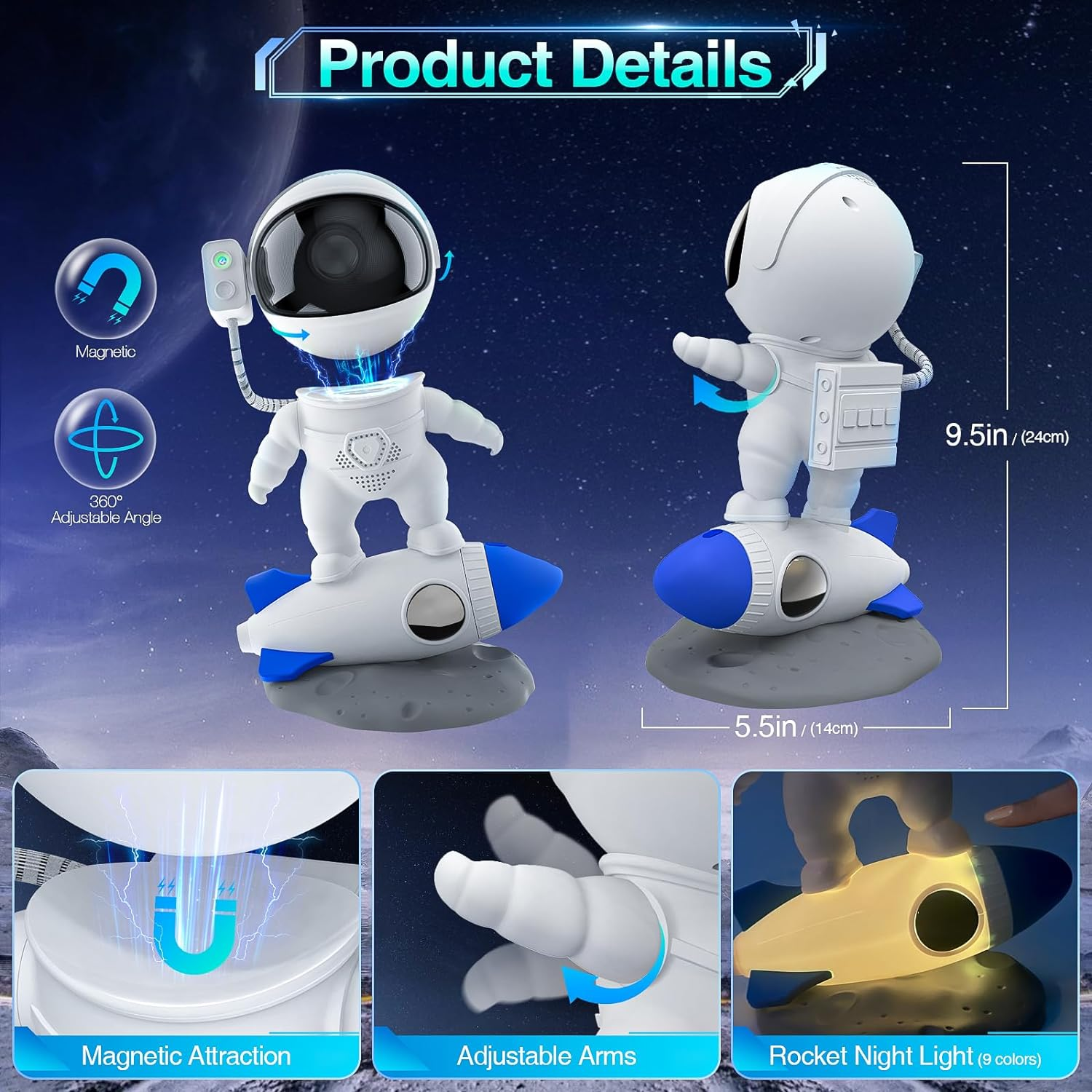 Rocket Astronaut Galaxy Laser Projector Star Night Light with Timer and Smart APP and Remote Nebula Space Projector Light