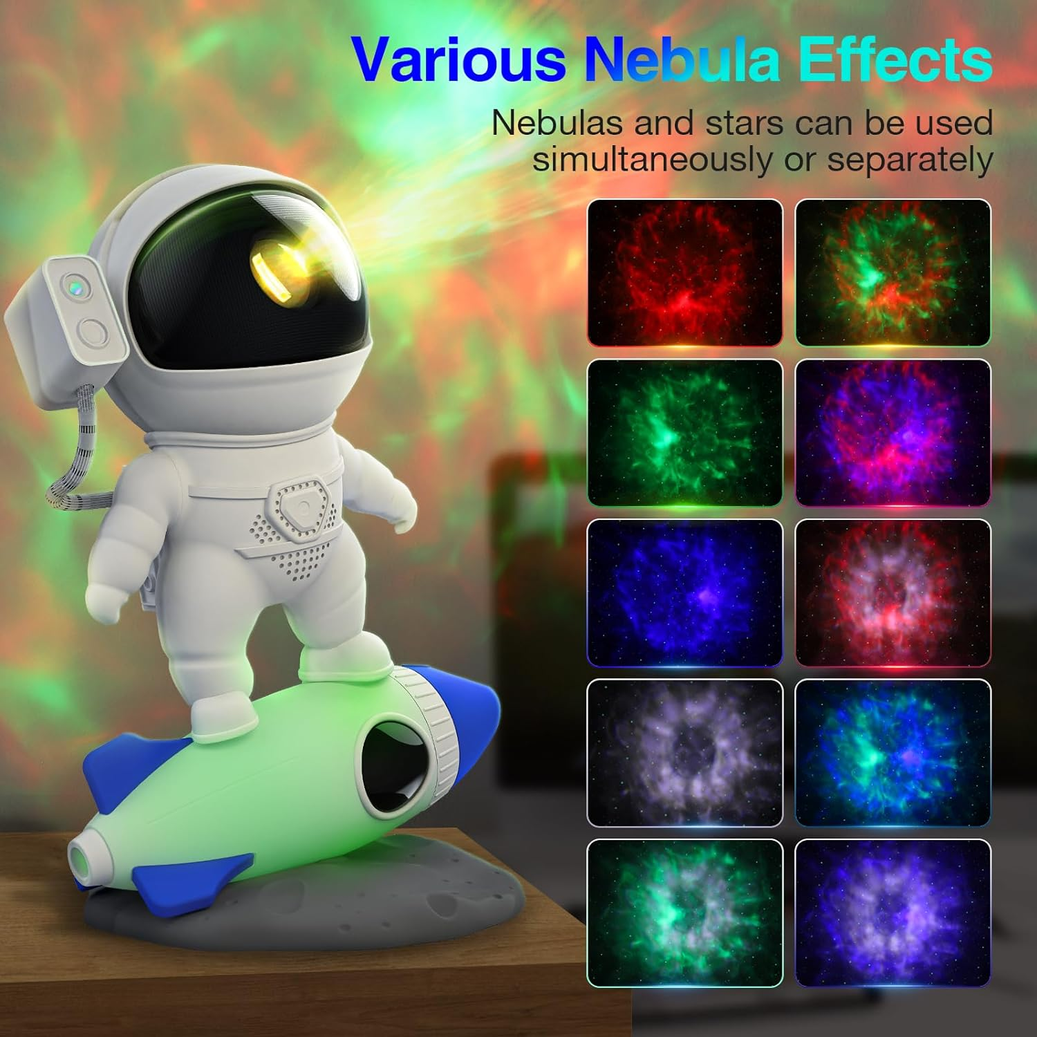 Rocket Astronaut Galaxy Laser Projector Star Night Light with Timer and Smart APP and Remote Nebula Space Projector Light