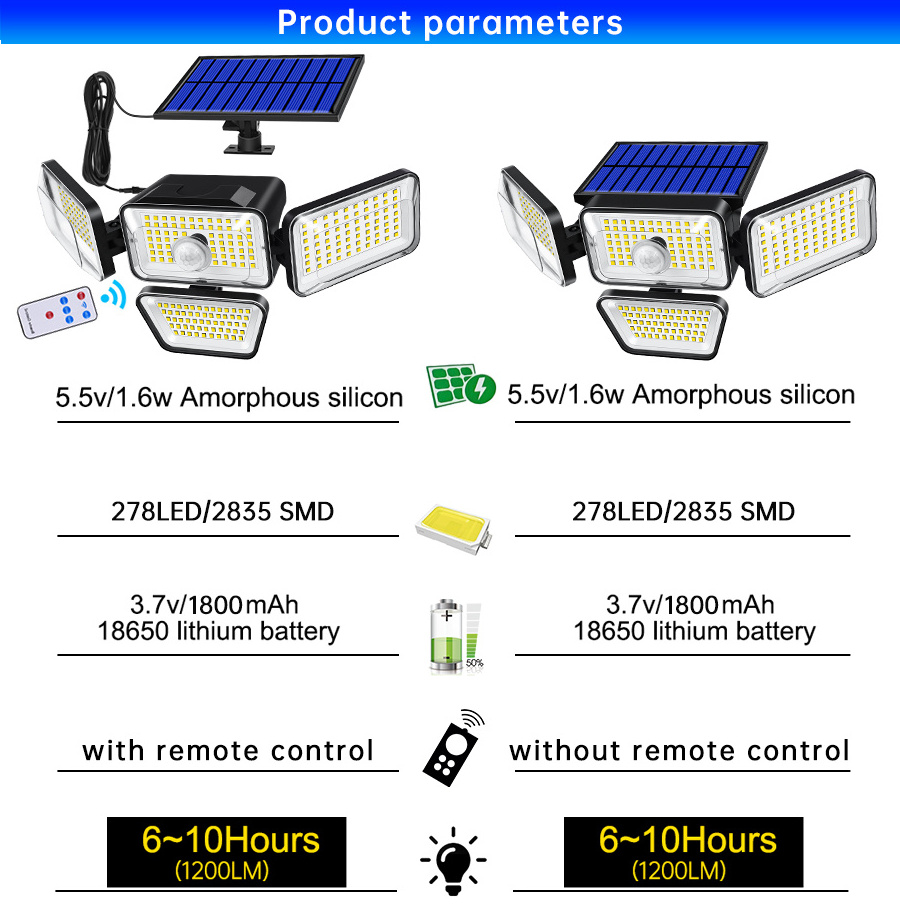 278 LED Solar Light Wall Light 3 Modes PIR Motion Sensor Waterproof Outdoor Garden Decoration Solar Lamp Street Light Spotlight