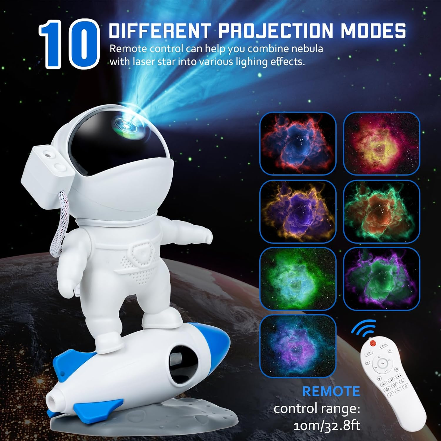 Rocket Astronaut Laser Galaxy Starry Projector Night Light with Bluetooth Speaker Remote and Timer Nebula Ceiling Projector Lamp